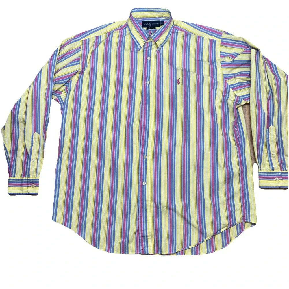 Polo Ralph Lauren Long Sleeve Button Down Men's Large, Pink‎ Blue Yellow, Easter